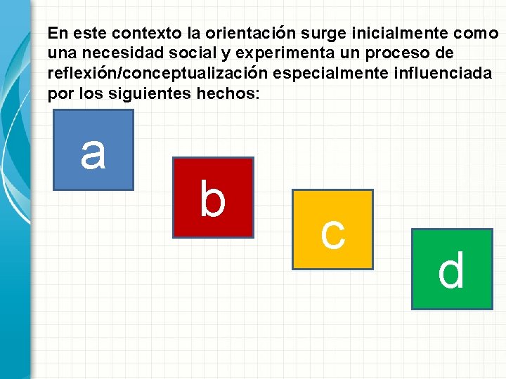 En este contexto la orientación surge inicialmente como una necesidad social y experimenta un