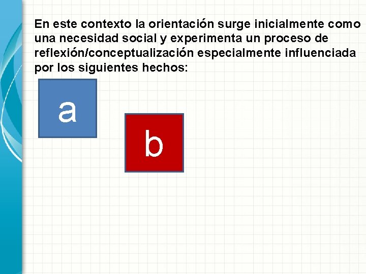 En este contexto la orientación surge inicialmente como una necesidad social y experimenta un