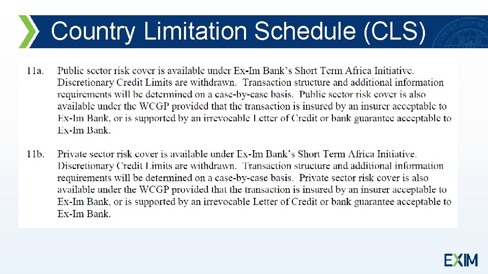 Country Limitation Schedule (CLS) 