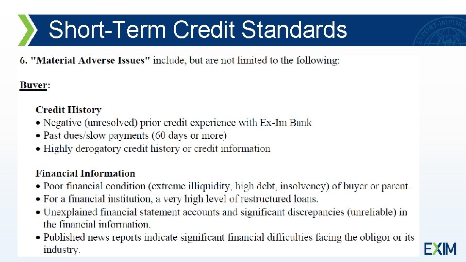 Short-Term Credit Standards 