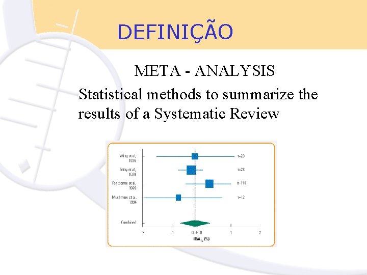DEFINIÇÃO META - ANALYSIS Statistical methods to summarize the results of a Systematic Review