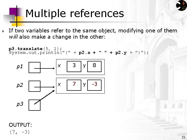 Multiple references n If two variables refer to the same object, modifying one of