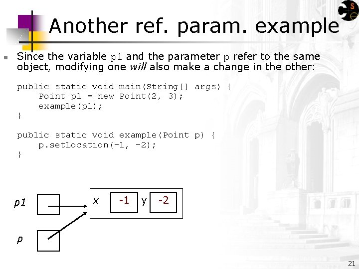 Another ref. param. example n Since the variable p 1 and the parameter p
