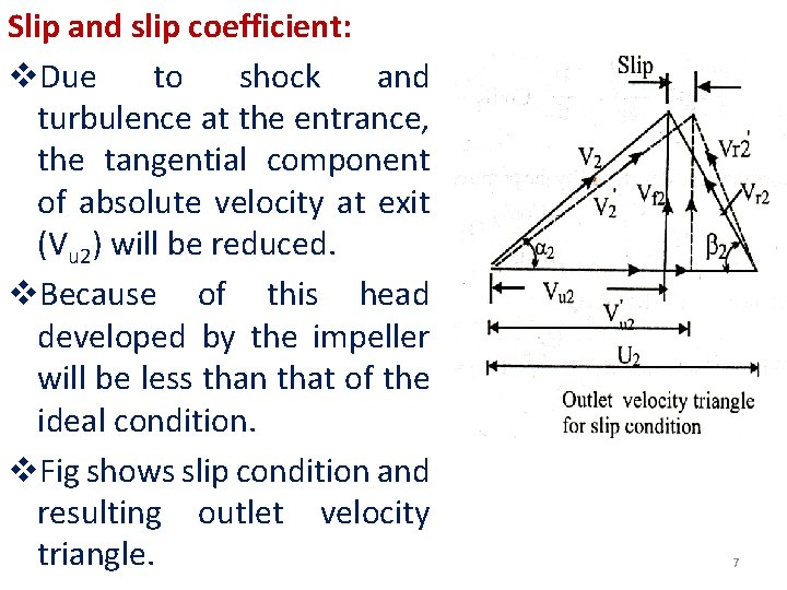 Slip and slip coefficient: v. Due to shock and turbulence at the entrance, the