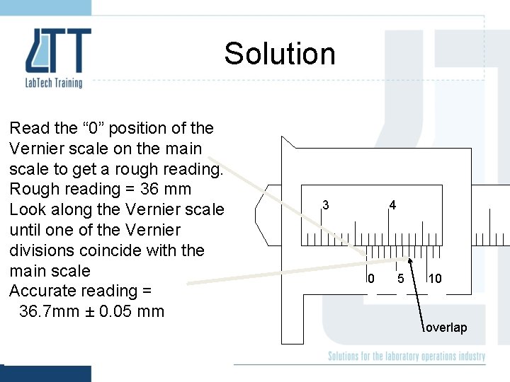 Solution Read the “ 0” position of the Vernier scale on the main scale