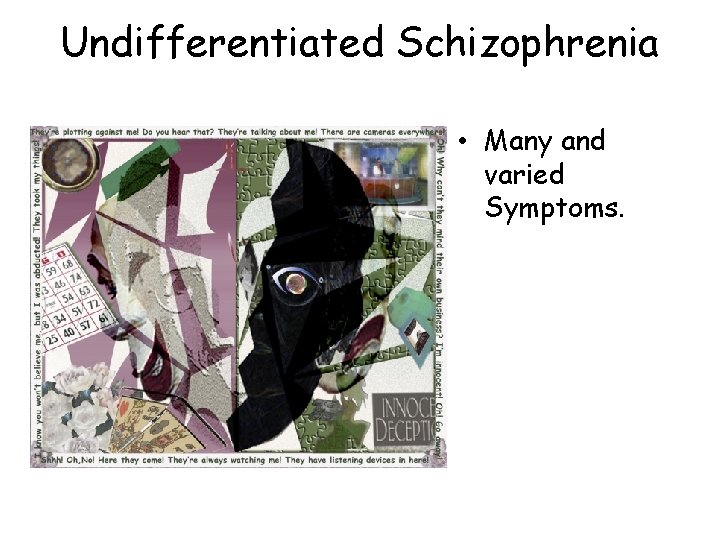 Undifferentiated Schizophrenia • Many and varied Symptoms. 