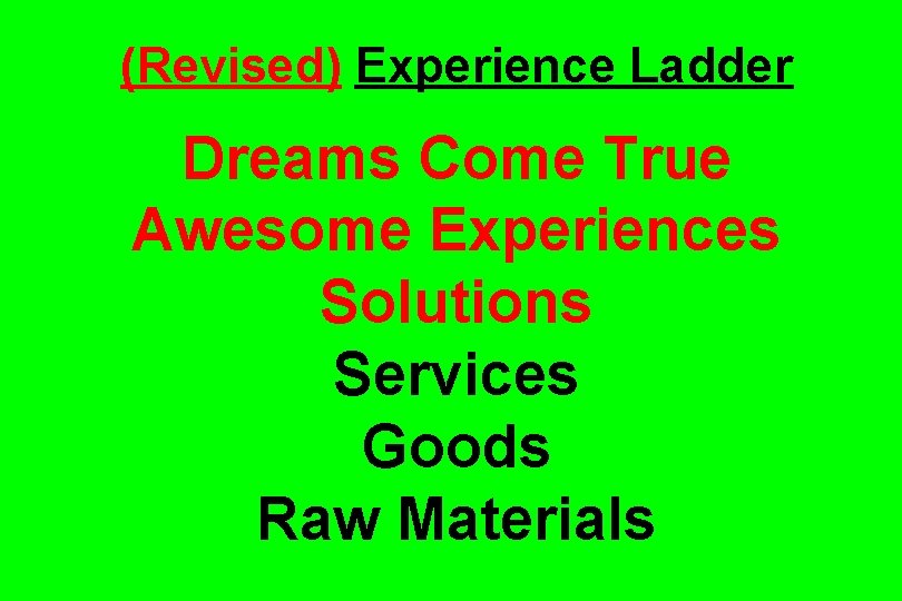 (Revised) Experience Ladder Dreams Come True Awesome Experiences Solutions Services Goods Raw Materials 