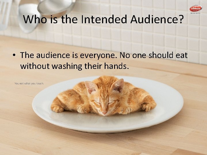 Who is the Intended Audience? • The audience is everyone. No one should eat