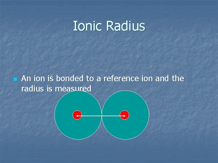 Ionic Radius n An ion is bonded to a reference ion and the radius