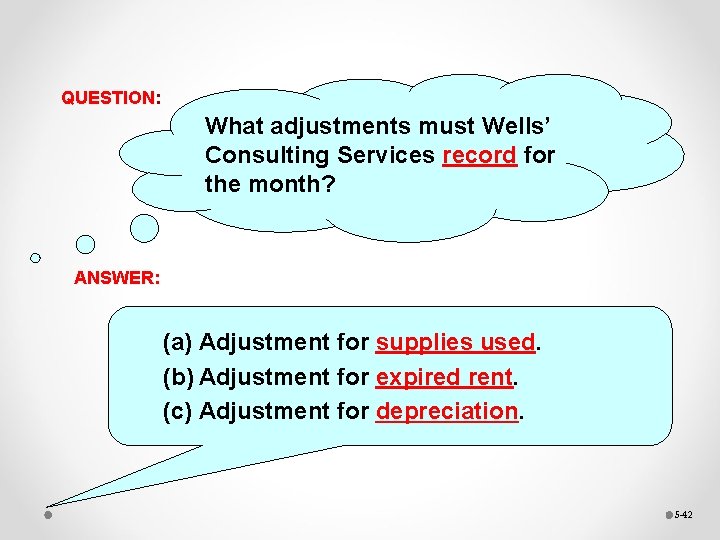QUESTION: QUESTION What adjustments must Wells’ Consulting Services record for the month? ANSWER: (a)