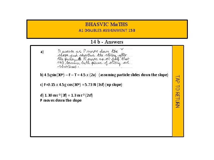 BHASVIC MαTHS A 1 DOUBLES ASSIGNMENT 15 B 14 b - Answers a) b)