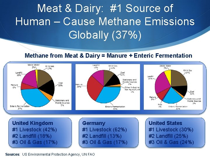 Meat & Dairy: #1 Source of Human – Cause Methane Emissions Globally (37%) Methane