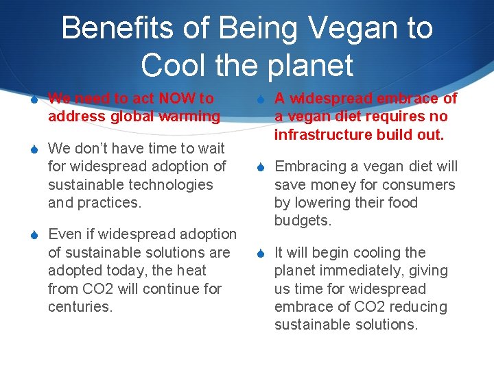 Benefits of Being Vegan to Cool the planet We need to act NOW to