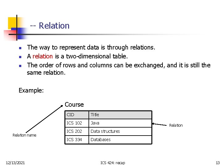 -- Relation n The way to represent data is through relations. A relation is -- Relation n The way to represent data is through relations. A relation is