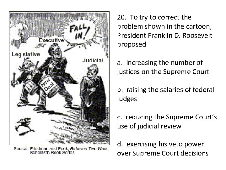 20. To try to correct the problem shown in the cartoon, President Franklin D.