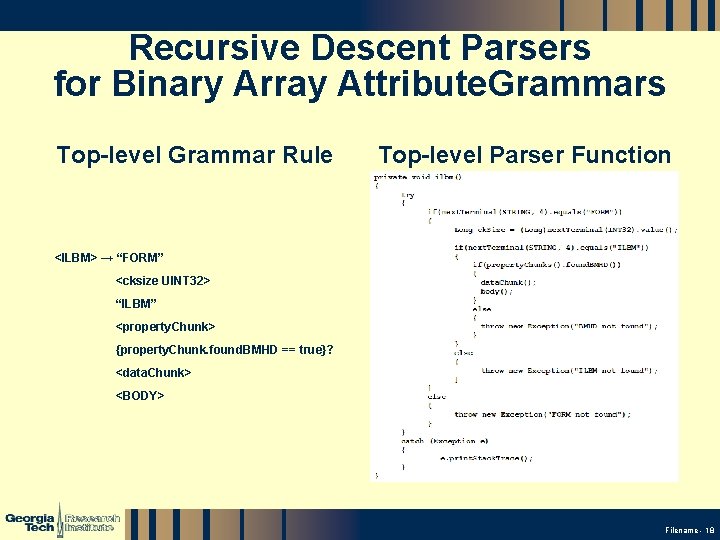 Recursive Descent Parsers for Binary Array Attribute. Grammars Top-level Grammar Rule Top-level Parser Function