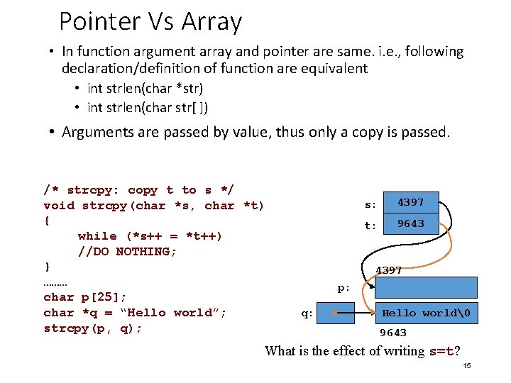 Pointer Vs Array • In function argument array and pointer are same. i. e.