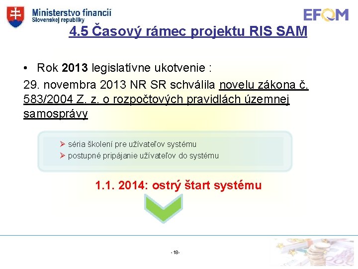 4. 5 Časový rámec projektu RIS SAM • Rok 2013 legislatívne ukotvenie : 29.