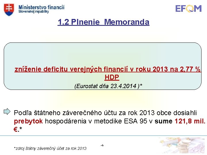 1. 2 Plnenie Memoranda zníženie deficitu verejných financií v roku 2013 na 2, 77