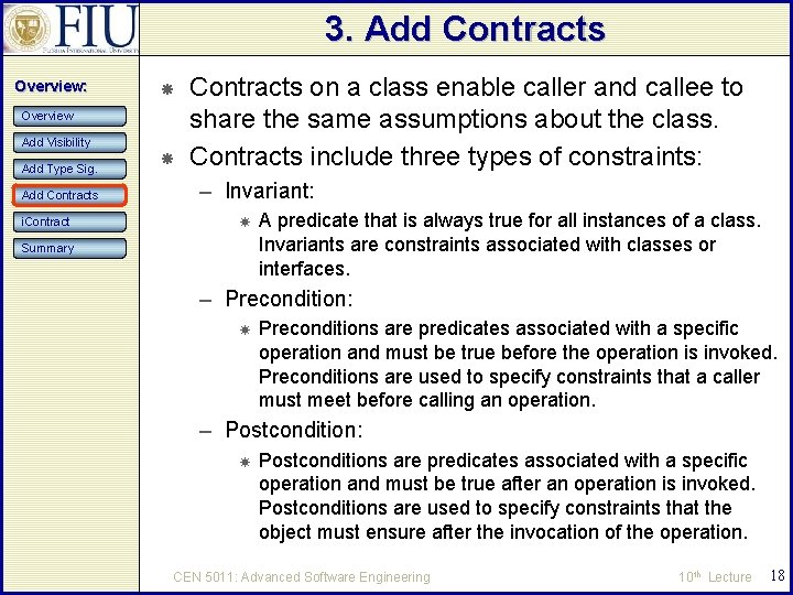 3. Add Contracts Overview: Overview Add Visibility Add Type Sig. Add Contracts i. Contracts