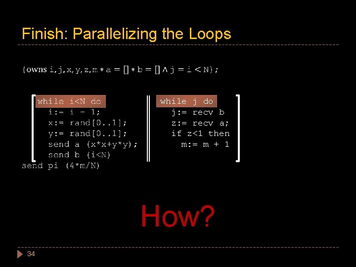 Finish: Parallelizing the Loops while j do j: = recv b z: = recv