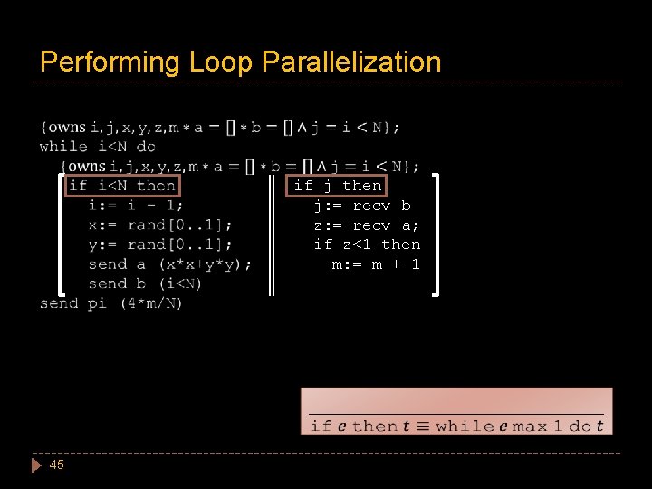Performing Loop Parallelization if j then j: = recv b z: = recv a;