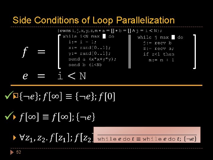 Side Conditions of Loop Parallelization ü� ü 52 