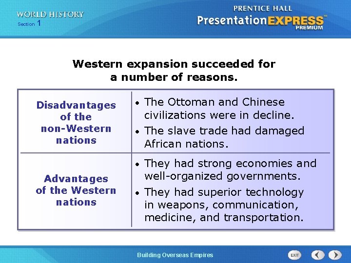 Section 1 Western expansion succeeded for a number of reasons. Disadvantages of the non-Western