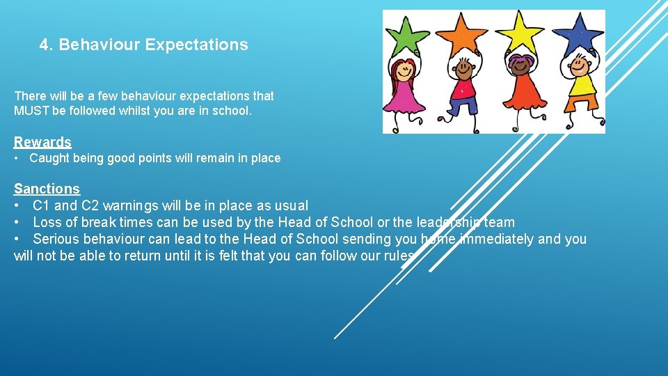 4. Behaviour Expectations There will be a few behaviour expectations that MUST be followed