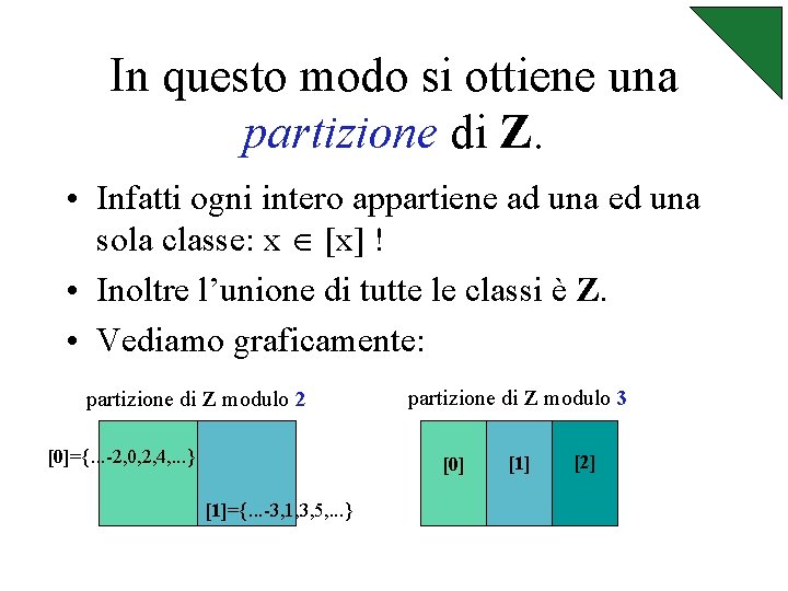 In questo modo si ottiene una partizione di Z. • Infatti ogni intero appartiene