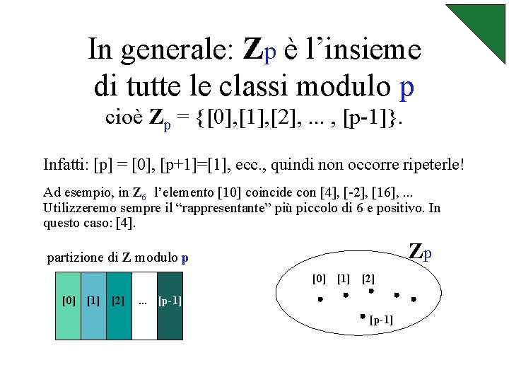 In generale: Zp è l’insieme di tutte le classi modulo p cioè Zp =