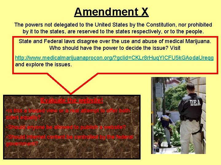 Amendment X The powers not delegated to the United States by the Constitution, nor