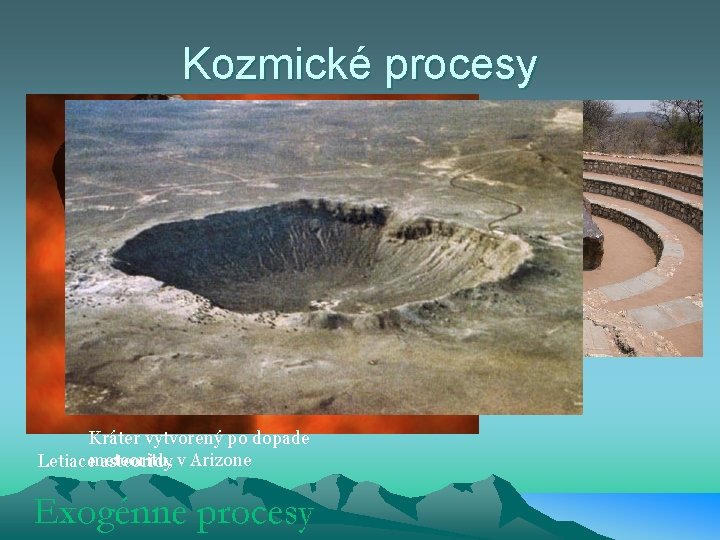 Kozmické procesy HOBA meteorid v Afrike Kráter vytvorený po dopade Letiacemeteoritu, asteoridy v Arizone
