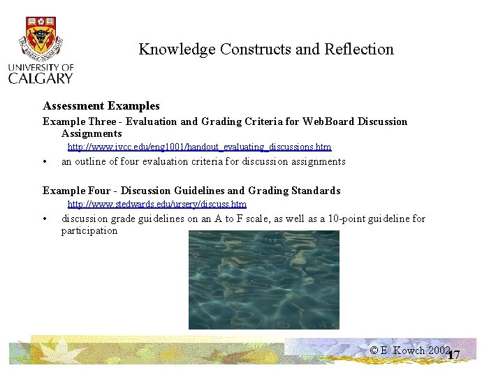 Knowledge Constructs and Reflection Assessment Examples Example Three - Evaluation and Grading Criteria for