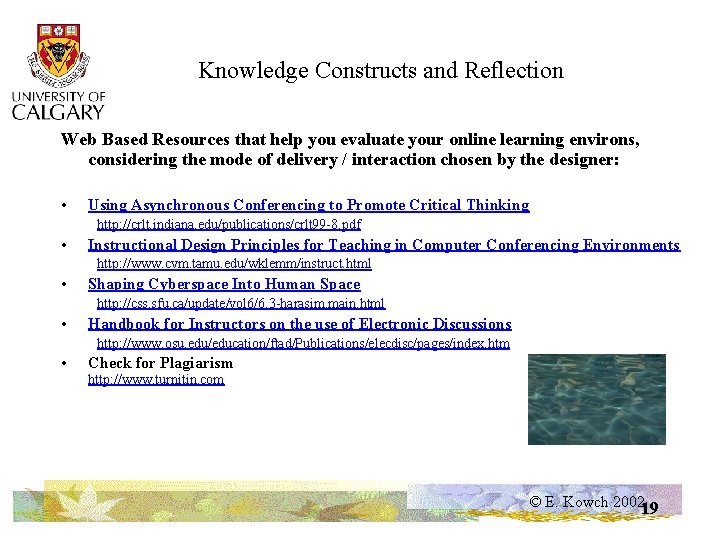 Knowledge Constructs and Reflection Web Based Resources that help you evaluate your online learning