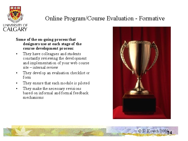 Online Program/Course Evaluation - Formative Some of the on-going process that designers use at
