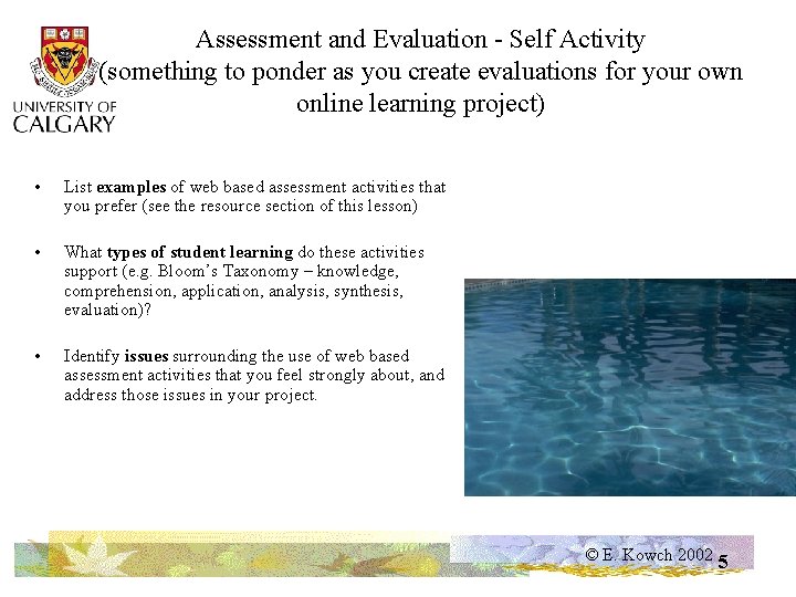 Assessment and Evaluation - Self Activity (something to ponder as you create evaluations for