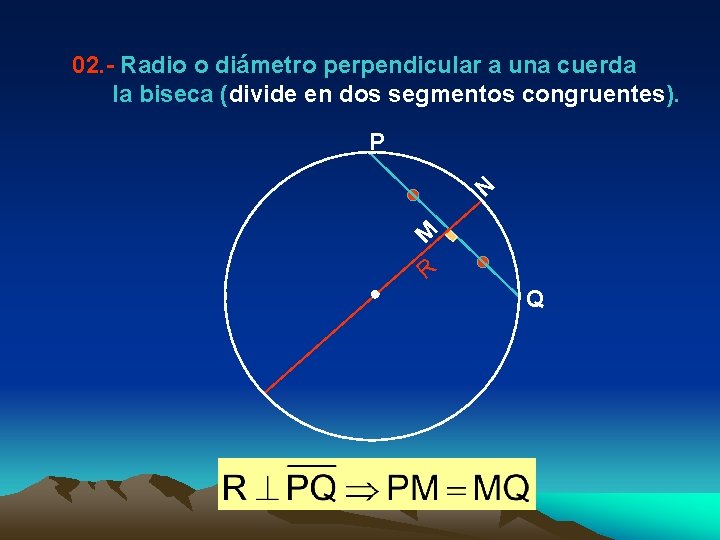 02. - Radio o diámetro perpendicular a una cuerda la biseca (divide en dos