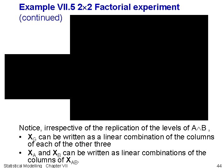 Example VII. 5 2 2 Factorial experiment (continued) Notice, irrespective of the replication of