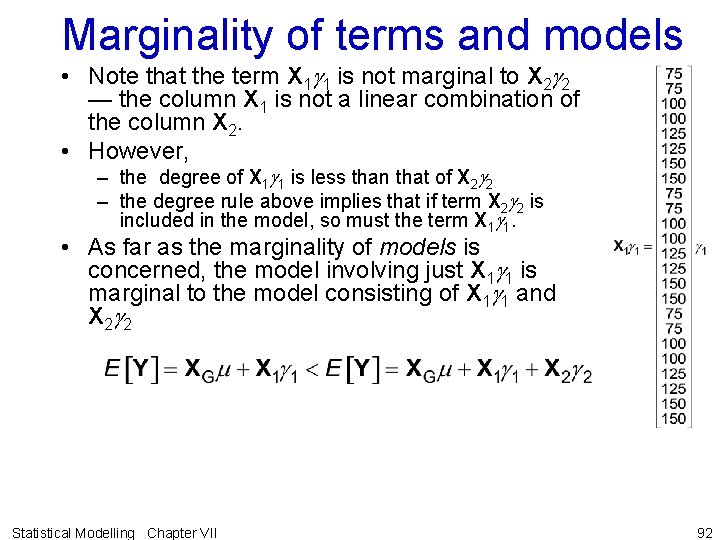 Marginality of terms and models • Note that the term X 1 g 1