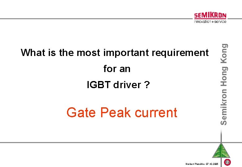 for an IGBT driver ? Gate Peak current Norbert Pluschke 07. 10. 2005 Semikron