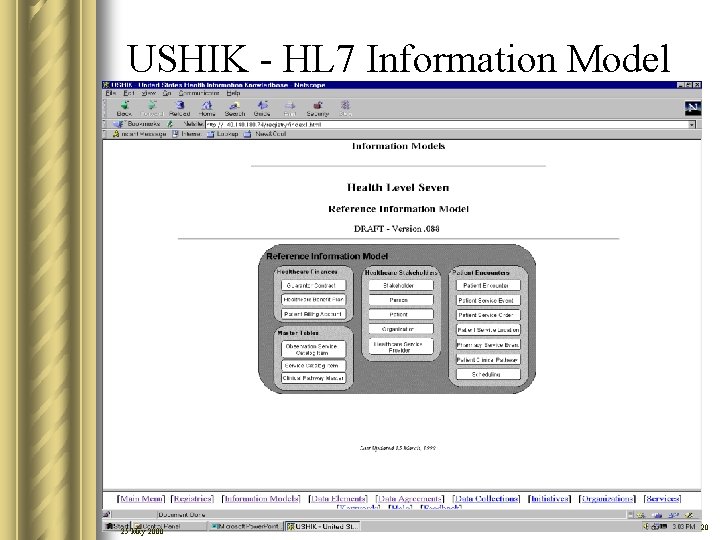 USHIK - HL 7 Information Model 25 May 2000 20 