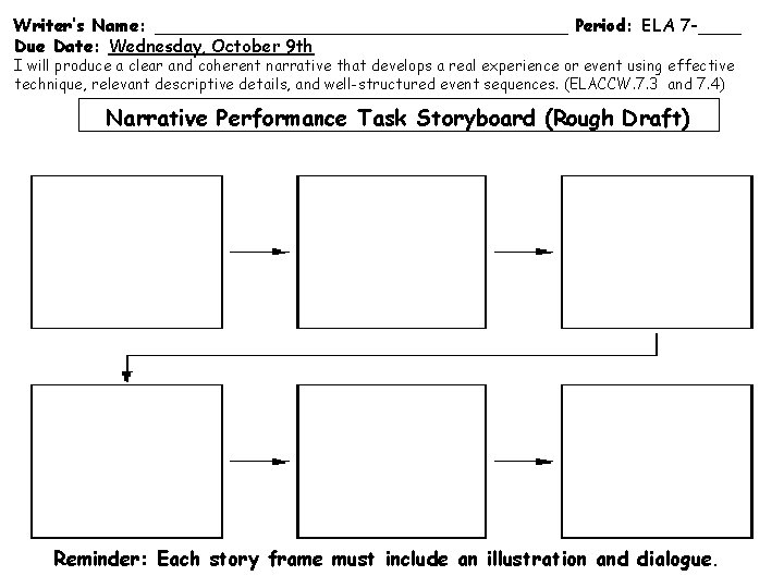 Writer’s Name: ___________________ Period: ELA 7 -____ Due Date: Wednesday, October 9 th I