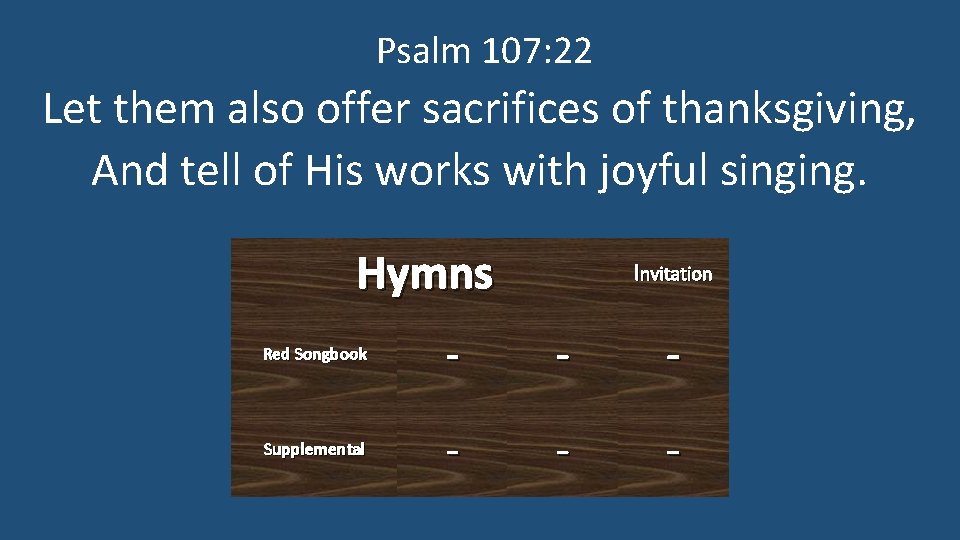 Psalm 107: 22 Let them also offer sacrifices of thanksgiving, And tell of His