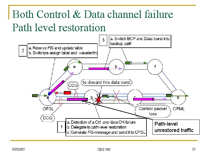 Both Control & Data channel failure Path level restoration Path-level unrestored traffic 03/02/05 CEG