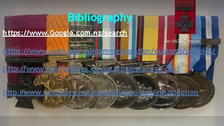Bibliography https; //www. Google. com. nz/search An ANZAC medal. https: //www. awm. gov. au/commemoration/customs/poppies/