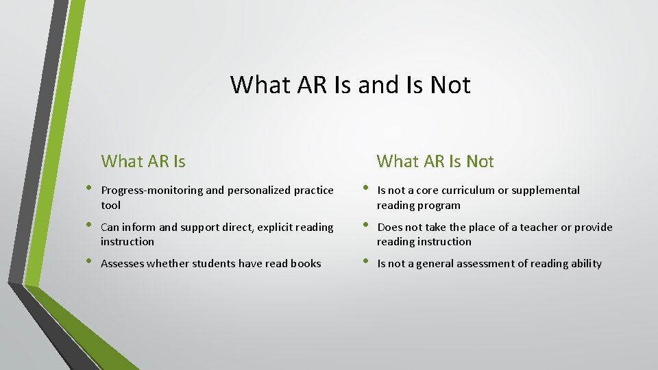 What AR Is and Is Not What AR Is Not • Progress-monitoring and personalized