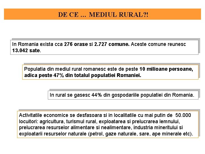 DE CE … MEDIUL RURAL? ! In Romania exista cca 276 orase si 2.