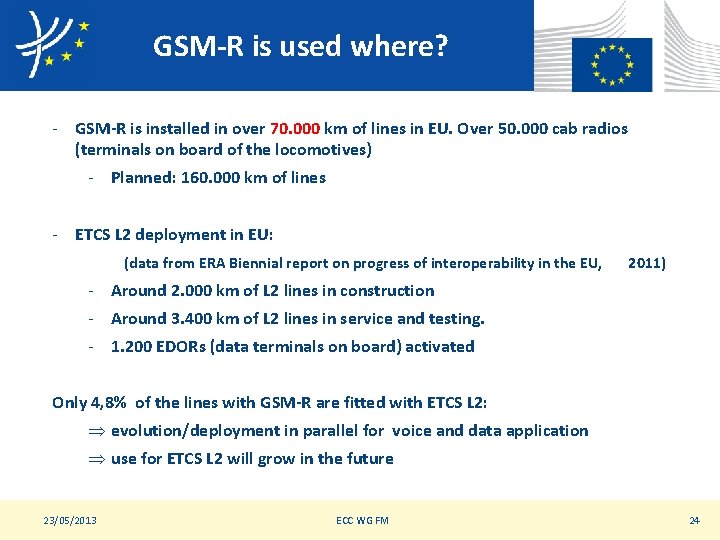 GSM-R is used where? - GSM-R is installed in over 70. 000 km of