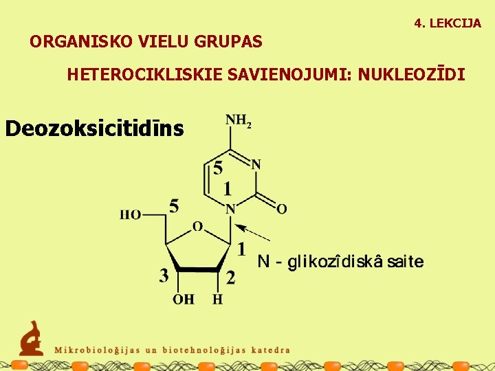 4. LEKCIJA ORGANISKO VIELU GRUPAS HETEROCIKLISKIE SAVIENOJUMI: NUKLEOZĪDI Deozoksicitidīns 